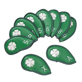 10pcs Iron Covers Lucky Clover Club Covers PU Waterproof withTape Suitable for Most Clubs (Green)
