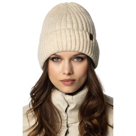 VIVISENCE 70104 Women's Winter Hat Classic Beanie Knitted Hat Style Perfect Fit Knitted Cuffs Warm Ribbed Yarn Ideal for Cold Winter Days Winter Autumn Model 70104, ecru