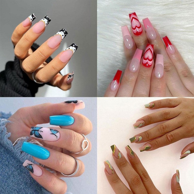 24Pcs/Box Long Coffin False Nails Detachable Wearable Fake Nails Full