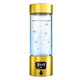 Hydrogen Water Bottle - Portable, Rechargeable, LED Timer, Aluminum and Glass, 5000 PPB Hydrogen in 10 Minutes, for Husband, Father, Friend & Family, for Sports, Home, Office (Gold, 340ml)