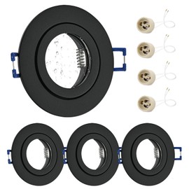 GeyouLux 4 x LED Recessed Spotlights, 230 V, IP44 Frame with GU10 Socket, Aluminium Ceiling Spotlights, Black, Round, Flat LED Spotlights, Bathroom Recessed Spotlights, Mounting Frame, 68 mm, Hole