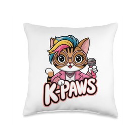 K-Paws Cat K-Pop Idol Punny Design for K-Pop Fans Throw Pillow