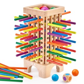Mystooy Wooden Board Game,Montessori Toy with 42 Colorful Wooden Sticks and Dice,Fine Motor Skills Educational Toy,Family Travel Game Outdoor Children's Game for 3 4 5 6 Years Old Kids