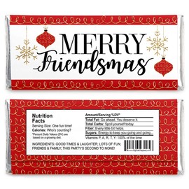 Big Dot of Happiness Red and Gold Friendsmas - Candy Bar Wrapper Friends Christmas Party Favors - Set of 24