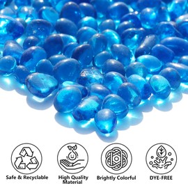 QYGL Sea Glass Stones - Sea Blue Clear Glass Pebbles Gemstones - Perfect for Aquarium Rocks, Fish Tank Gravel, Vase Fillers, DIY Crafts, and Home Decor (0.9LB/14oz)