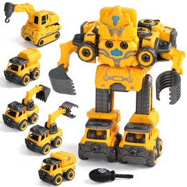 Transforming Robot STEM Toys for Kids 4-5 6-8 Year Old Boys Transform 5 in 1 Take Apart Toys Set Action Figures with Screwdriver Construction Toys for Kids Robot Cars Toy for Age 4 5 6 7 8 Boys Gifts