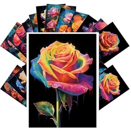 PIXILUV Vintage Postcards (24pcs 4"x6") Neon Blooms: A Luminous Postcards Collection Capturing the Vivid Dance of Roses in a Symphony of Neon Hues