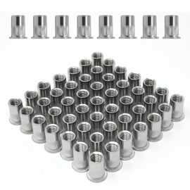 Wkmamo 120 Pcs M6 304 Stainless Steel Rivet Nuts,Threaded Rivetnut Insert Nutsert,Flat Head Threaded Rivetnut Insert Rivnut Assortment Kit