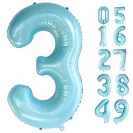 40 Inch Blue Large 0-9 Numbers Balloons,Digit 3 Helium Balloons,3rd Year Old Birthday Decor Foil Mylar Big Number Pastel Balloons for Birthday Party Anniversary Supplies Decorations (Blue 3)