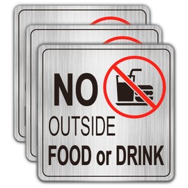 No Outside Food or Drink Sign 3 Pack 6×6 Inch Brushed Metal Sticker, Soslina Premium Metal Look Notice for Business Restaurants Doors & Windows, Waterproof UV Proof Decal