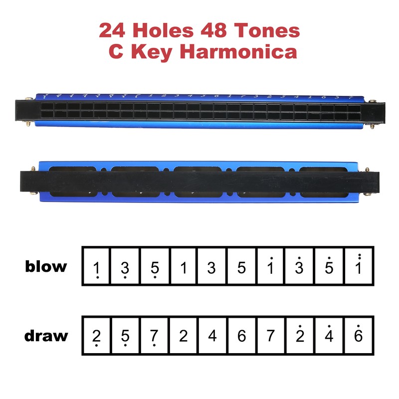 Harmonica Professional Harp Armonica Key of C 24 Hole Polyphony