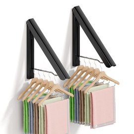 BAKON 2 Pack Clothes Drying Rack Foldable Collapsible, Folding Laundry Rack Wall Mounted Retractable Clothes Hanger for Laundry Room, Indoor & Outdoor Use, Easy Installation, Aluminum (Black)