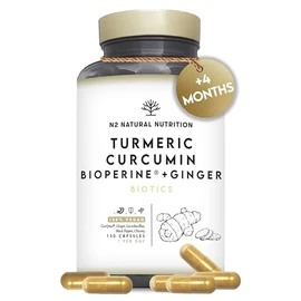 N2 Natural Nutrition Turmeric 10.000 mg Curcumin 95% with Black Pepper Bioperine?, Probiotics 2 Billion UFC & Ginger, 130 Days of CurQreal?, Prebiotics, Anti-inflamatory, Antioxidant, N2 Natural Nutrition