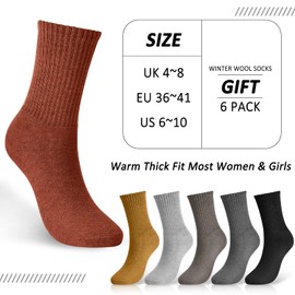 Womens Warm Socks 6 Pairs Thermal Wool Socks Cozy Winter Socks Vintage Casual Crew Cotton Thick Socks