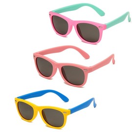 3 Pack Kids Sunglasses, Polarized UV Protection Toddler Sunglasses for Boys and Girls, Baby Sunglass, Stylish Children's Sunnies for Outdoor, Beach, School, Travel, And Party Wear