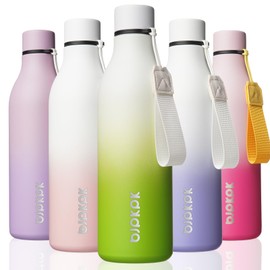 BJPKPK Insulated Water Bottles, 25 oz Stainless Steel Metal Water Bottle with Strap, BPA Free Leak Proof Thermos, Mugs, Flasks, Reusable Water Bottle for Sports & Travel, Elegant Green