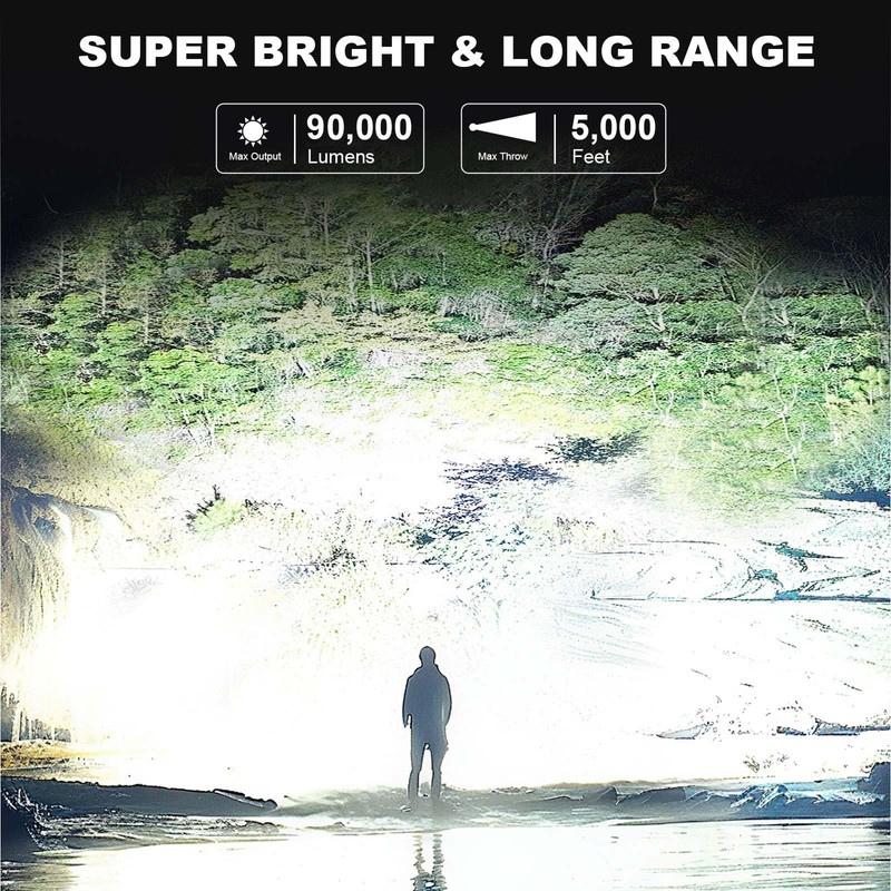 MIXILIN Rechargeable Spotlight 90,000 Lumens, Super Bright LED Spotlight Flashlight