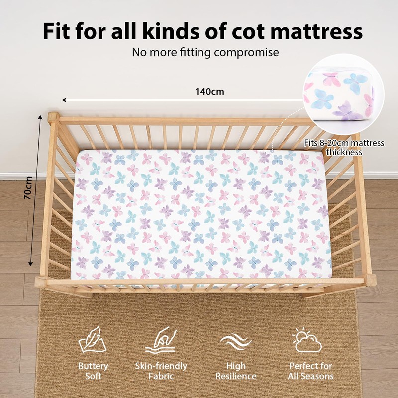FIEMOL Cot Bed Sheets 140 x 70cm Fitted, 3 Pack