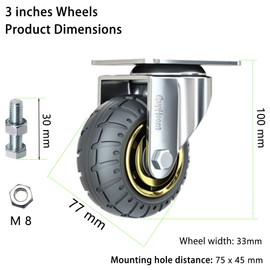 GupHoom Heavy Duty Swivel Industrial Plate 3Inch Rubber Casters，No Noise Wheels Set of 2 for Cart Furniture (WH-3IN-1A)