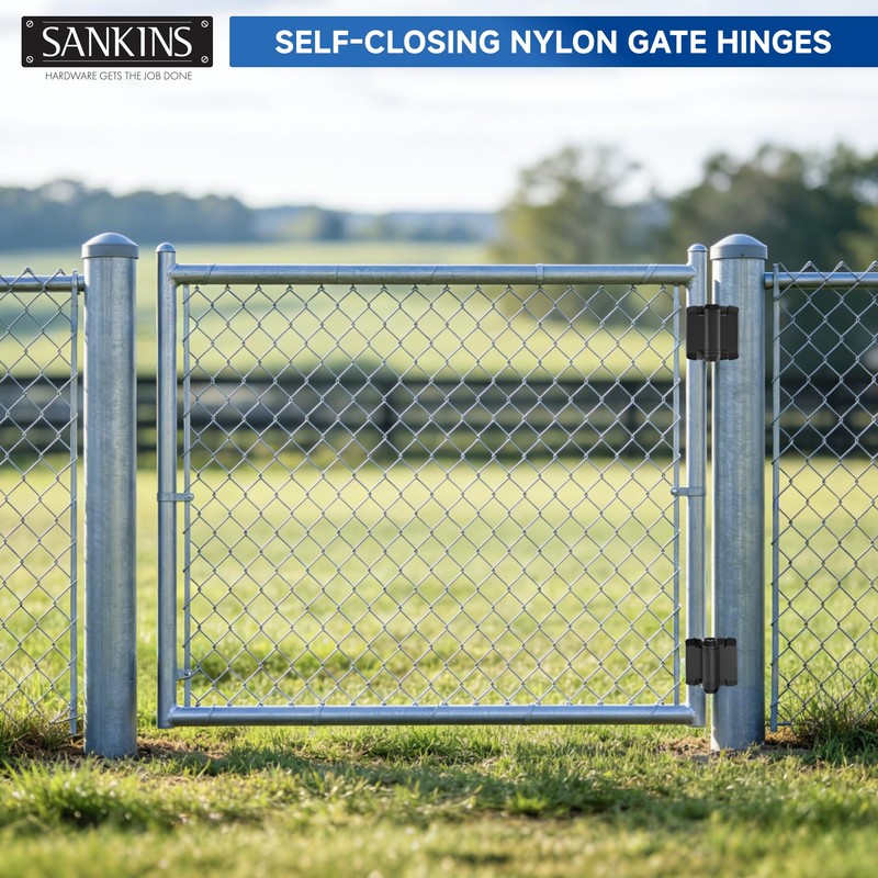 SANKINS Heavy Duty Self Closing Nylon Gate Hinges with Adaptor,