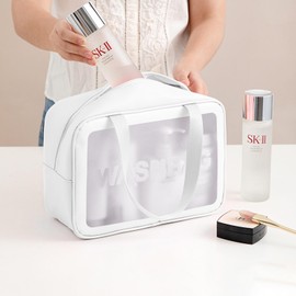 MAYOII Clear Travel Toiletries Bag for Women,Travel Toiletry Bags Clear Wash Bag for Toiletries,PVC Waterproof Makeup Bag for Women and Girls (1, Muiticolor-White, L)