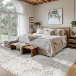 Dotiiorug Washable 9×12 Area Rug for Living Room, Vintage Floral Rug Soft Non Slip Stain Resistant Boho Carpet for Indoor Bedroom Dinning Room Home Office Beige