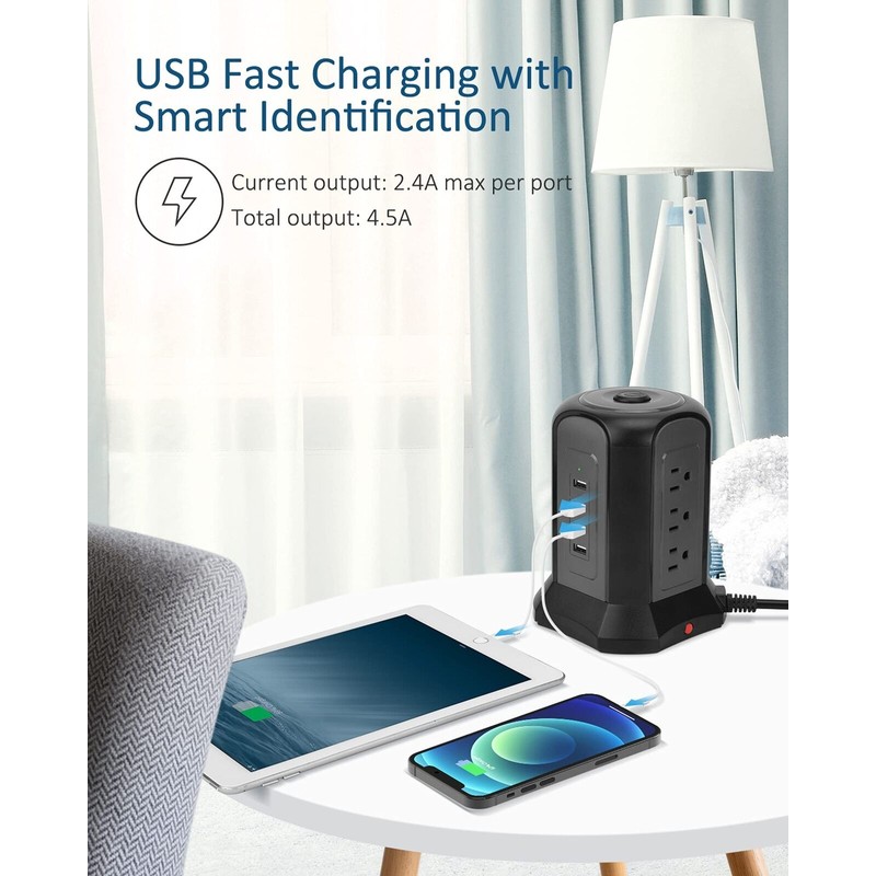 SUPERDANNY Power Strip Tower Surge Protector, SUPERDANNY Desktop Charging Station,