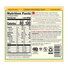 Amy's Soup, Vegan, Gluten Free, Organic Chunky Vegetable, Low Fat, 14.3 Ounce (Pack of 6)