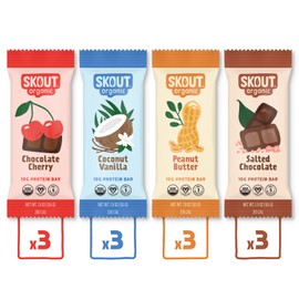 Skout Organic Plant-Based Protein Bars Variety Pack (12 Pack) – 10g Protein – Vegan Protein Bars – Only 7 Ingredients or Less – Easy Snack – Gluten, Dairy, Grain & Soy Free
