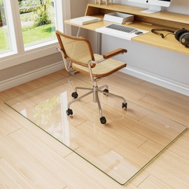 Koonmi Tempered Glass Chair Mat for Hardwood Floors & Carpets, 30" x 55“ Transparent Heavy Duty Office Floor Protector with Noise-Free Gliding Shatterproof for Home Office Desk