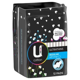 U by Kotex Cotton Ultrathin Pads Regular 12 Pack