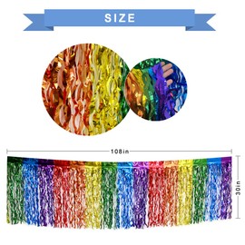 NINGYOHI Rainbow Party Decorations Fringe Table Skirt Shimmer Tassel Foil Backdrop Table Skirt Streamer Colorful Foil Hanging Tassel Foil Skirt Metallic Fringe Tassel Photo Backdrop