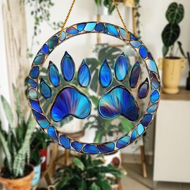 8x8 inch Charming Dog Paw Print Acrylic Stained Glass Window Hanging Sun Catcher Decor Stained Panel Hangings Wall Art Decor, for Friends and Family (Paw Print)