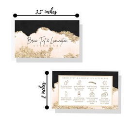 Brow Tint and Lamination Aftercare Instruction Cards | 50 Pack | Gold Pink Watercolor Foil for Kit Henna Client Cards Eyebrow Kit Handout with Intake Forms Business Card 2x3.5” Each
