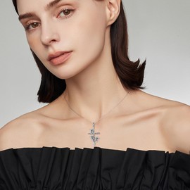 YFN Butterfly Cross Necklace for Women Sterling Silver Abalone Shell Cross Pendant Jewelry Gifts