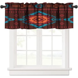 Ethnic Aztec Kitchen Valances, Vintage Red Ethnic Native American Half Window Valance for Kitchen Dining Room Cafe Shop Decor