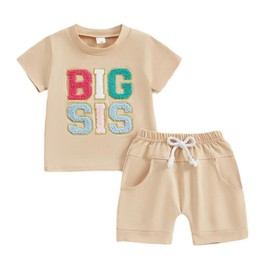Big Brother T Shirts Tops and Shorts for Toddler Baby Boy Big BRO Older Brother Tees Outfit Short Sleeve Clothes Set (18-24 Months, BIG SIS - Beige)