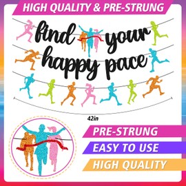 Find Your Happy Pace Banner Marathon Party Decorations Runner Celebration Decor Running Race Backdrop Running theme Birthday Garland Black Glitter Supplies
