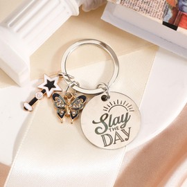 FRULX Stylish Stainless Steel Keychain with Inspirational Quotes,Perfect Gifts for Women,Moms and Friends,Cute Keyring with Butterfly Charm,Great for Birthday Gifts and Good Luck Wishes,Cute Keyring