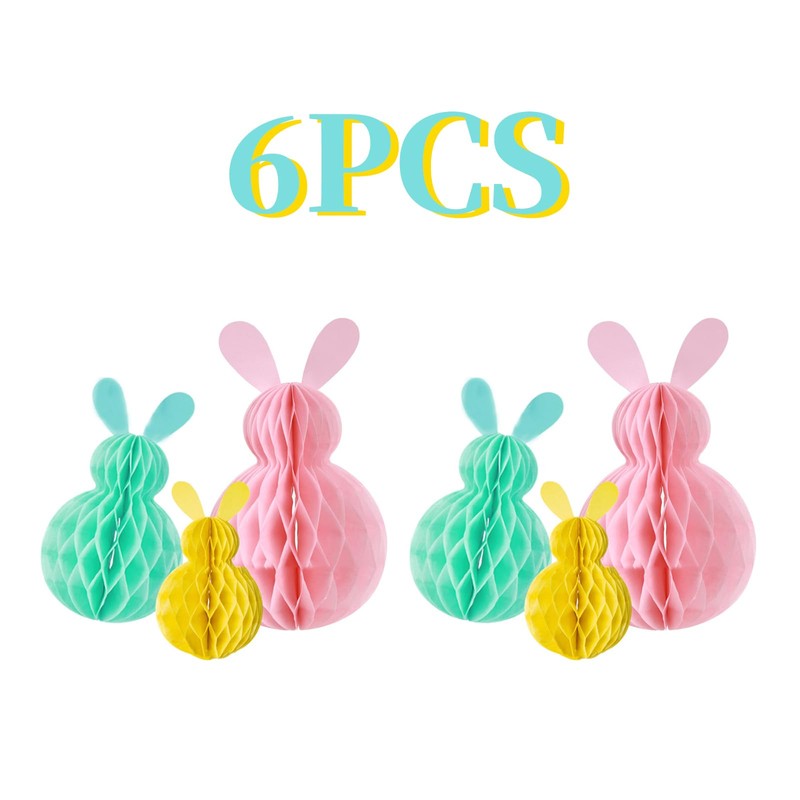 Easter Decorations,6Pcs Easter Hanging Decorations Easter Bunny Honeycomb Ball,Pink Blue