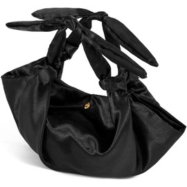 Satin Clutch Purse with Knots,Silk Butterfly Bow Evening Bag for Women Wedding Party handmade Pure Handbag(black)