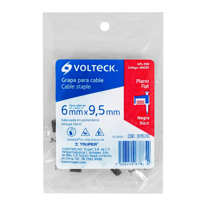 Volteck GPL-10N, Bolsa con 20 grapas negras de 6 x