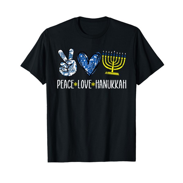 Peace Love Hanukkah Vintage Chanukah Jewish Men Women Kids T-Shirt