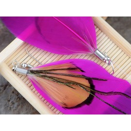 Alilang Neon Hot Pink Brown Boho Retro Feather Dangle Drop Hook Earrings