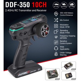DUMBORC RC Radio Transmitter and Receiver 10 Channel DDF-350 with P10FG X6DCG Receiver 12 Lights HD Screen 10CH Remote Controller for RC Car Truck Crawler Boat Tank (W/ 2 Receiver 12 Lights)