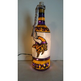 Minnesota Vikings Inspired Wine Bottle Lamp Hand Painted Lighted Stained Glass