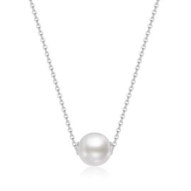 MINDDHA Single Pearl Necklace Pendant, 8mm Simulated Shell Pearl, Silver Necklaces for Women, 10X Gold Plated, 15" with 3 Inch Extender, Ideal Gifts for Women, Christmas Gifts