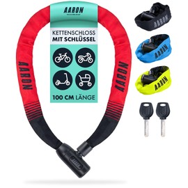 AARON Lock One Bicycle Lock with Key, Steel Chain Lock and High Security Level Lock for E-Bike, Mountain Bike, Trekking Bike, Touring Bike, Road Bike in Red
