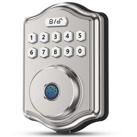 52HZ Fingerprint Door Lock, Keyless Entry Door Lock with Code, Voice Guidance Electronic Keypad Deadbolt Smart Locks for Front Door, Anti-Peeping Password, Auto Lock, Easy to Install, Satin Nickel