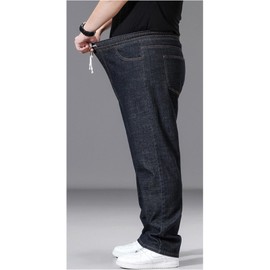Plus Size Baggy Jeans for Men Elastic Waist Pull On Denim Pants Drawstring Straight Loose Jean Sweatpants L-5XL Black